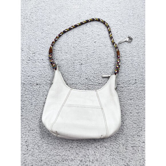 Brighton Purse Womens White Pebbled Leather Rainbow Braided Shoulder Boho Bag - Picture 9 of 14